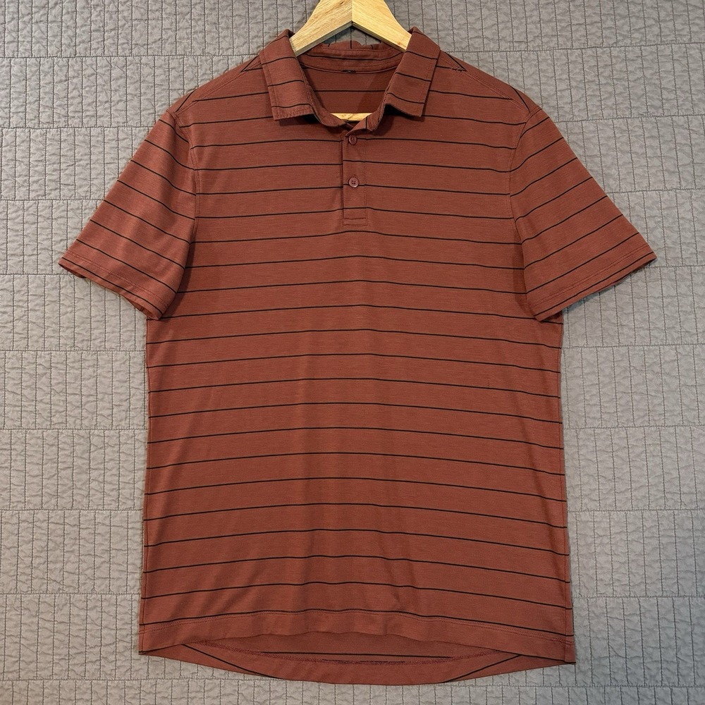 Lululemon Polo Shirt Men's Medium Red Striped Golf Performance Casual Stretch‎